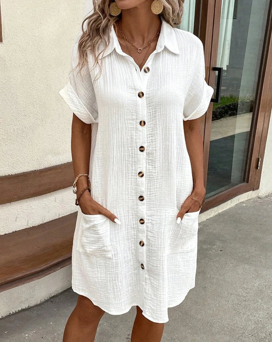 Casual Dresses - Casual Shirt Dress with Pockets for Summer Picnics