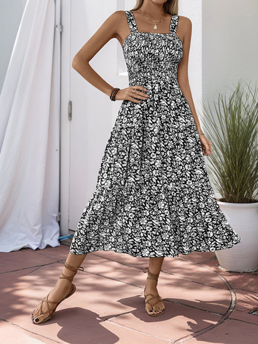 Casual Dresses - Casual Summer Floral Midi Dress for Garden Gatherings