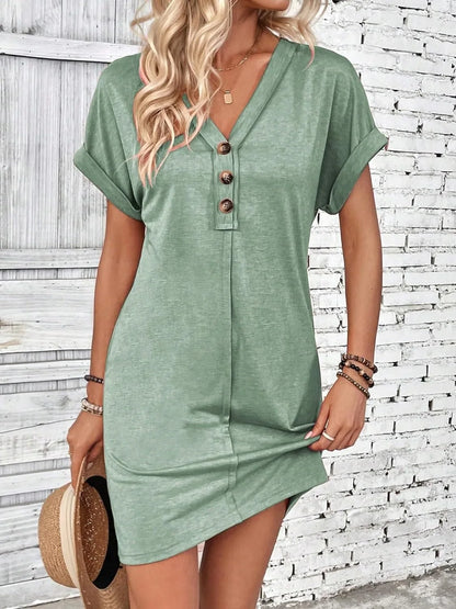 Casual Dresses- Comfy Cotton Blend T-Shirt Dress- green- Chuzko Women Clothing