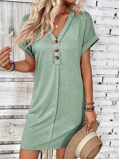 Casual Dresses- Comfy Cotton Blend T-Shirt Dress- - Chuzko Women Clothing