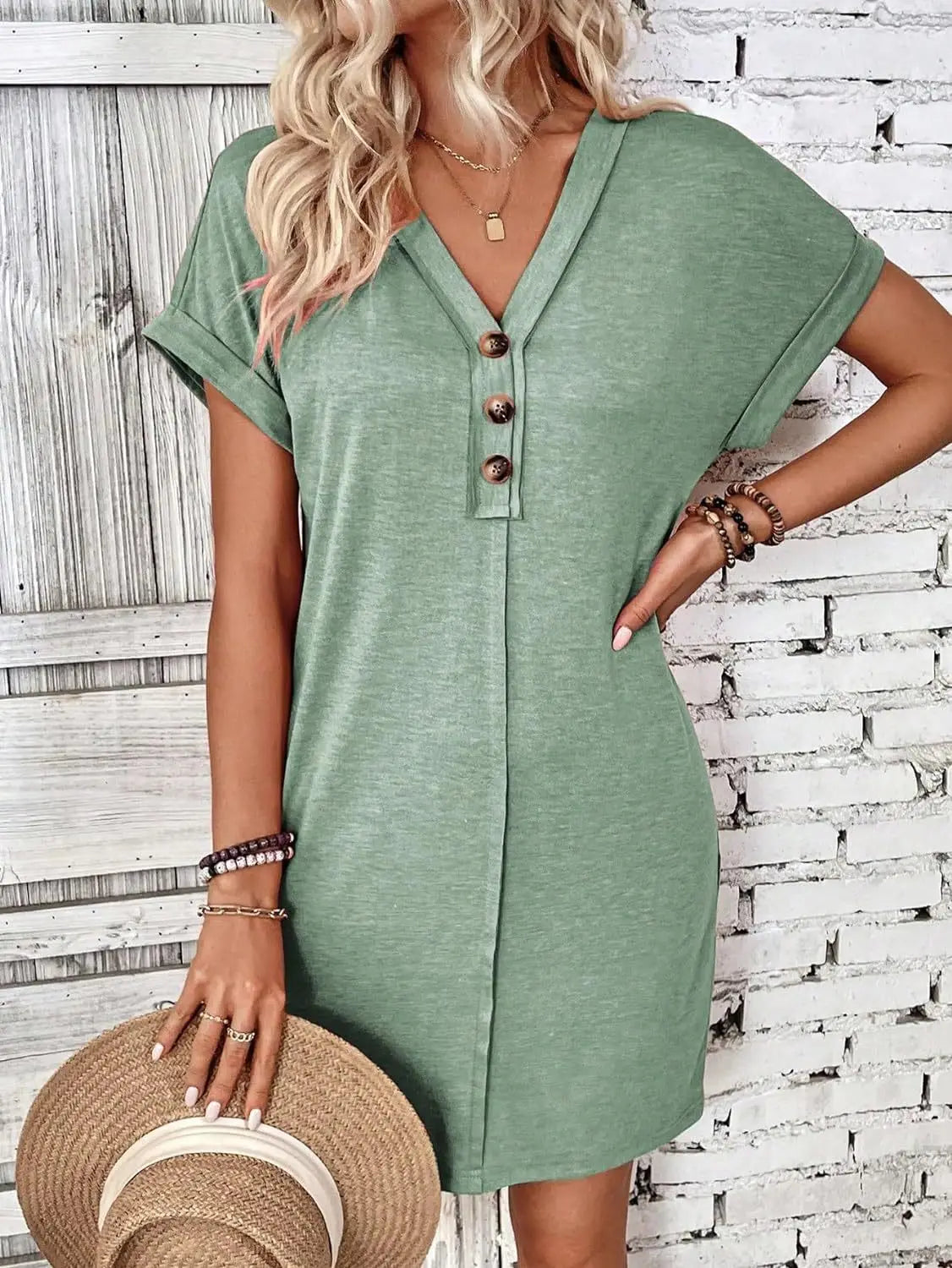 Casual Dresses- Comfy Cotton Blend T-Shirt Dress- - Chuzko Women Clothing