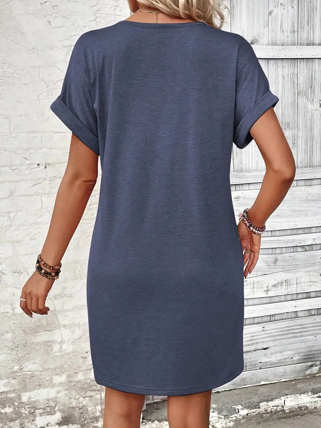 Casual Dresses- Comfy Cotton Blend T-Shirt Dress- - Chuzko Women Clothing