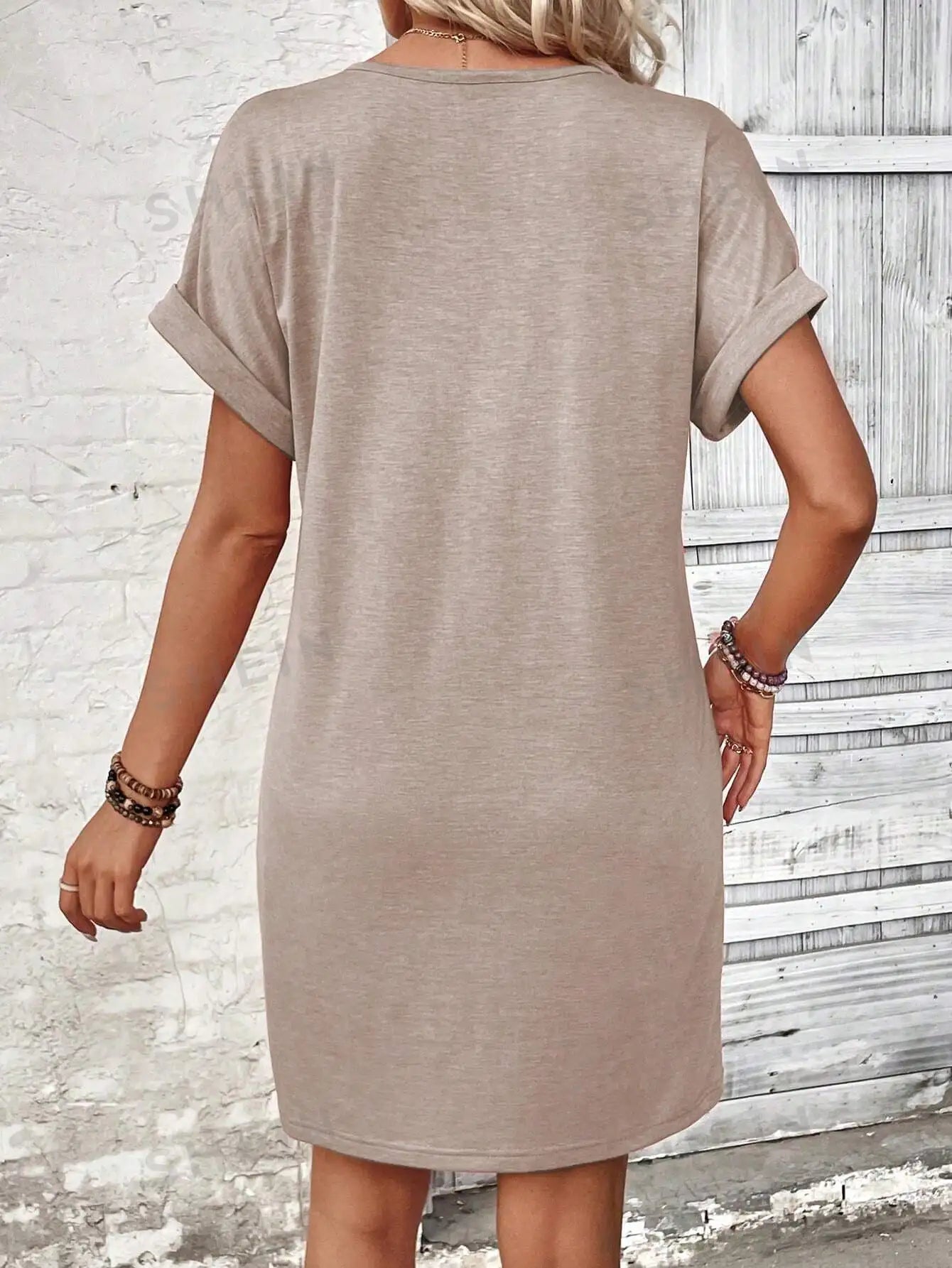 Casual Dresses- Comfy Cotton Blend T-Shirt Dress- - Chuzko Women Clothing