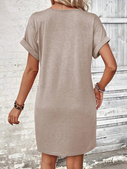 Casual Dresses- Comfy Cotton Blend T-Shirt Dress- - Chuzko Women Clothing