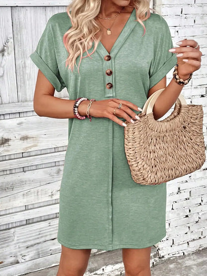 Casual Dresses- Comfy Cotton Blend T-Shirt Dress- - Chuzko Women Clothing