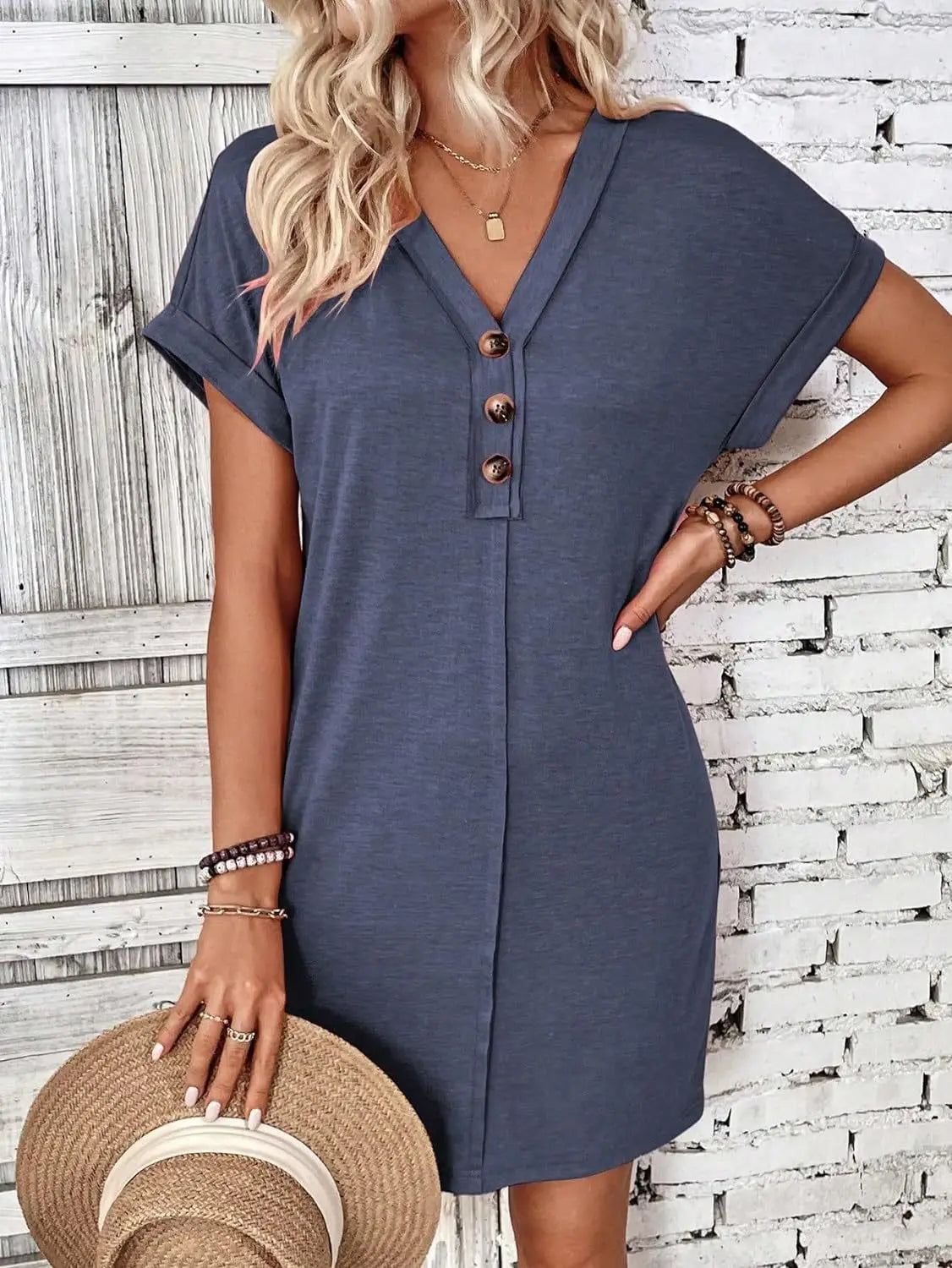 Casual Dresses- Comfy Cotton Blend T-Shirt Dress- - Chuzko Women Clothing