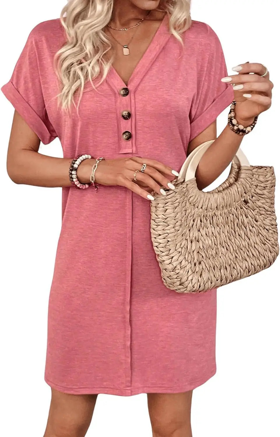 Casual Dresses- Comfy Cotton Blend T-Shirt Dress- - Chuzko Women Clothing