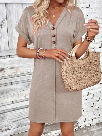 Casual Dresses- Comfy Cotton Blend T-Shirt Dress- - Chuzko Women Clothing