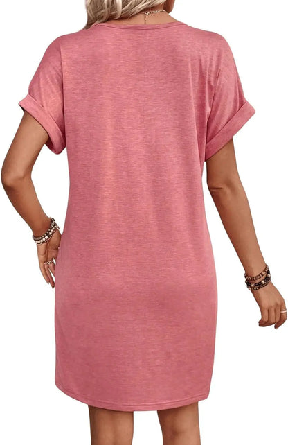 Casual Dresses- Comfy Cotton Blend T-Shirt Dress- - Chuzko Women Clothing