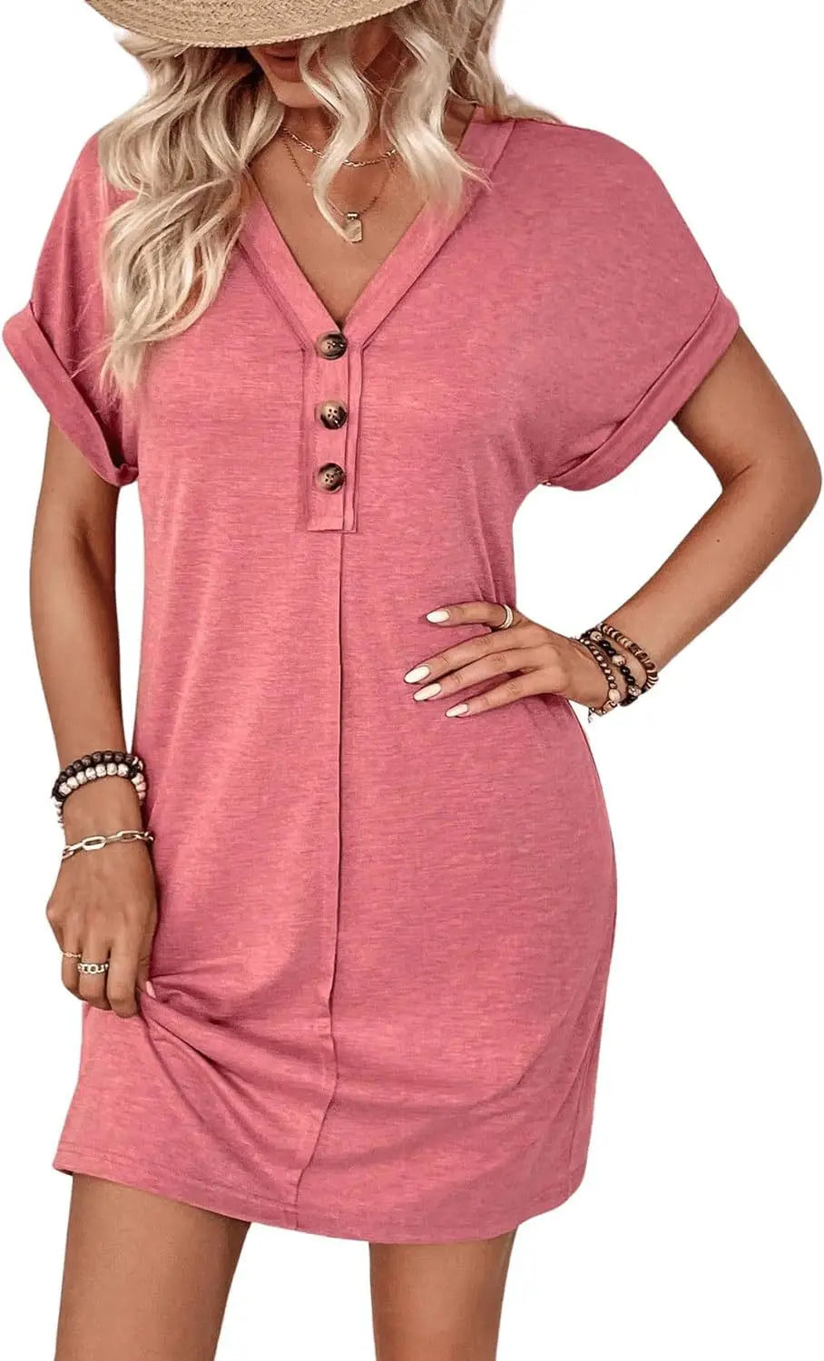 Casual Dresses- Comfy Cotton Blend T-Shirt Dress- - Chuzko Women Clothing