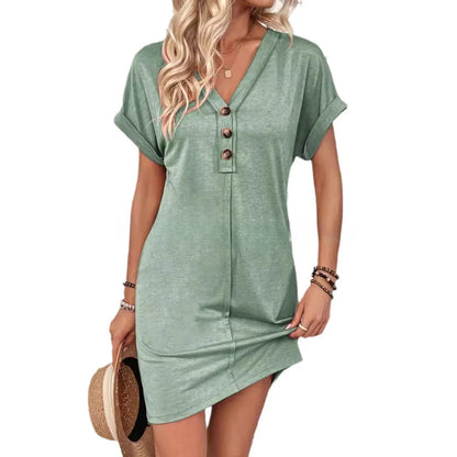 Casual Dresses- Comfy Cotton Blend T-Shirt Dress- - Chuzko Women Clothing