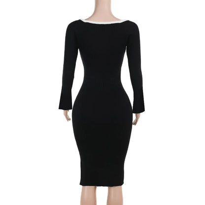 Casual Dresses- Elegant Square-Neck Slit Bodycon Dress - Perfect for Evenings