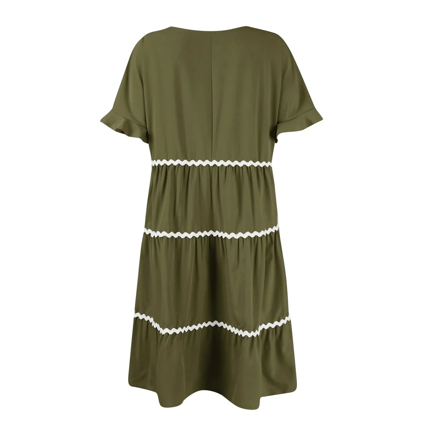 Casual Dresses- Tiered Dress with Piping Detail for Casual Outings- - Pekosa Women Fashion