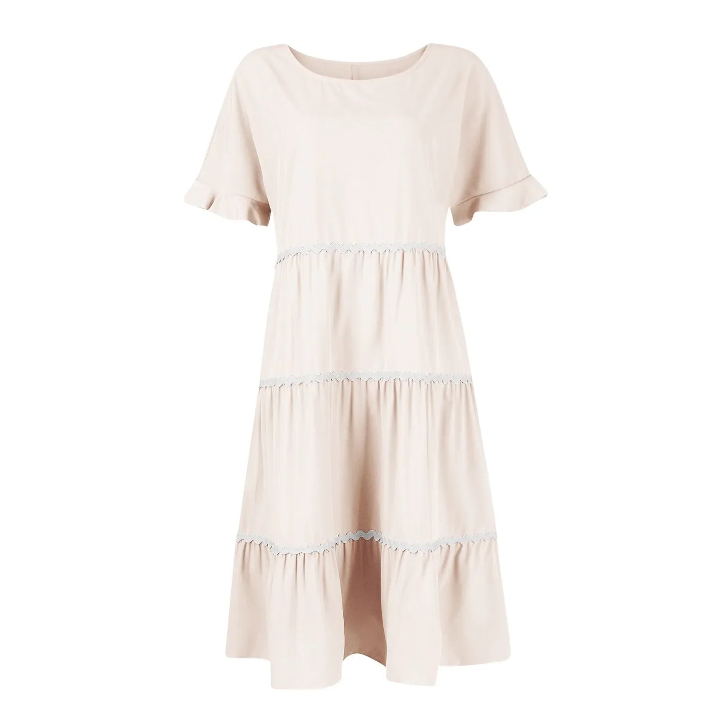 Casual Dresses- Tiered Dress with Piping Detail for Casual Outings- - Pekosa Women Fashion