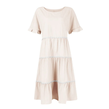 Casual Dresses- Tiered Dress with Piping Detail for Casual Outings- - Pekosa Women Fashion