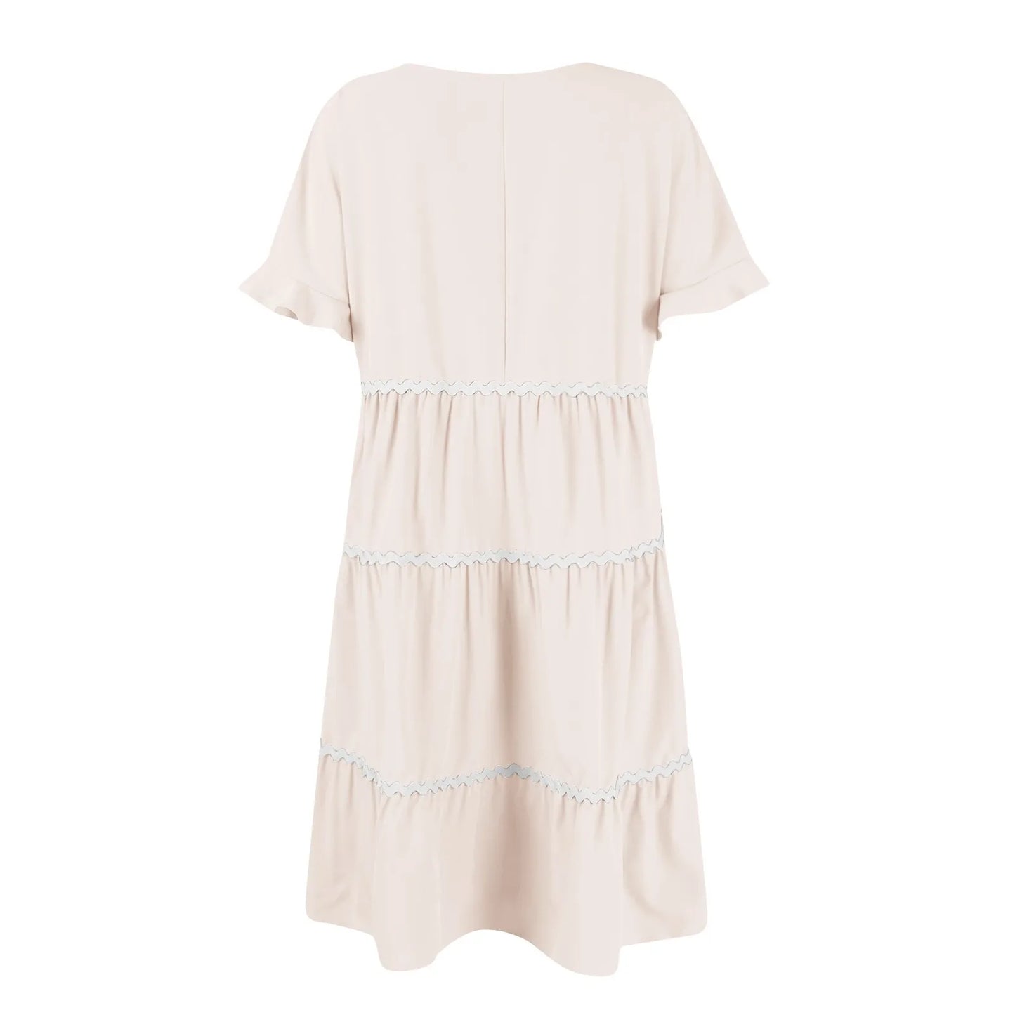 Casual Dresses- Tiered Dress with Piping Detail for Casual Outings- - Pekosa Women Fashion