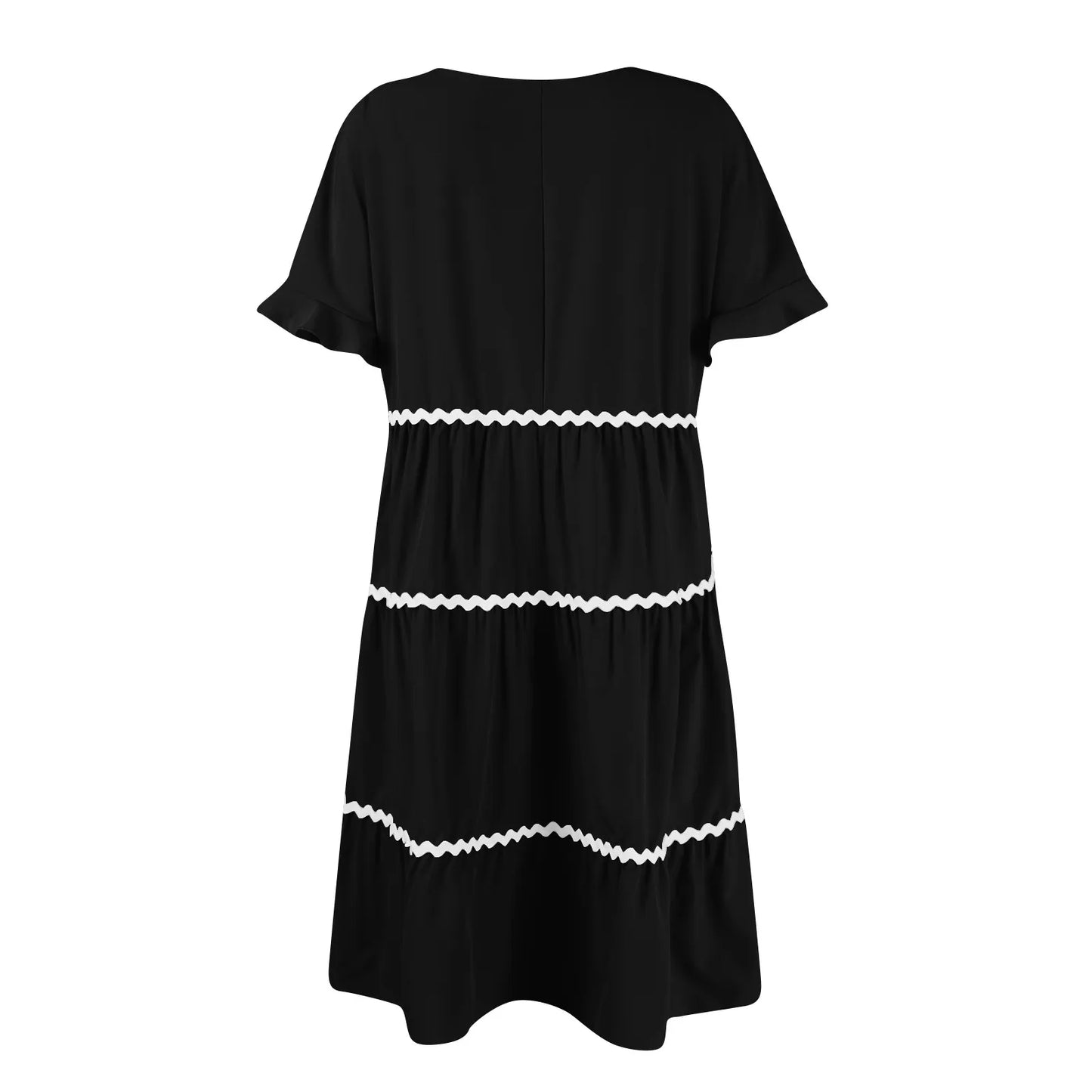 Casual Dresses- Tiered Dress with Piping Detail for Casual Outings- - Pekosa Women Fashion