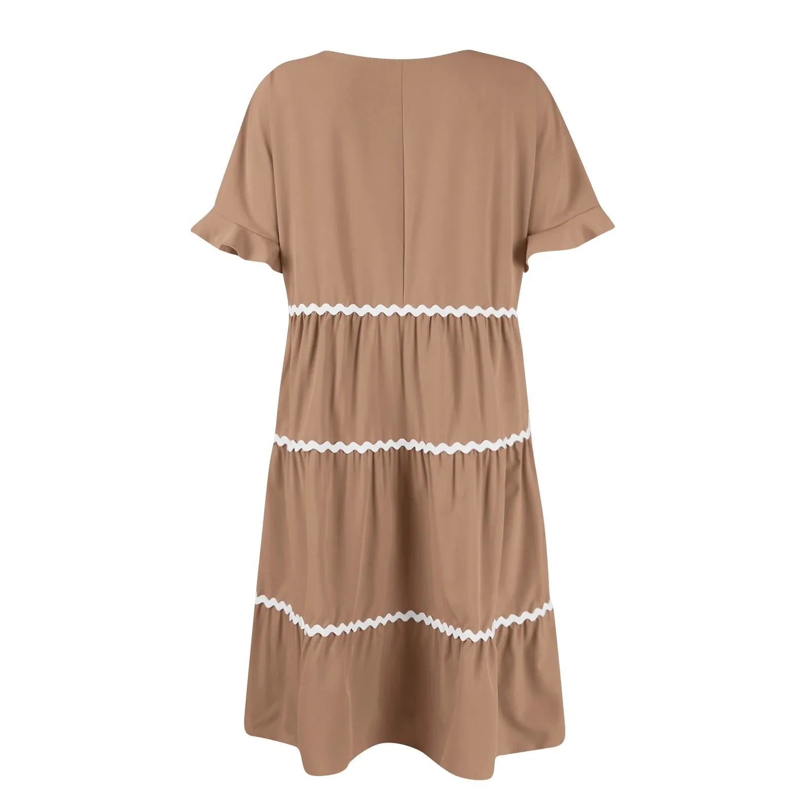 Casual Dresses- Tiered Dress with Piping Detail for Casual Outings- - Pekosa Women Fashion