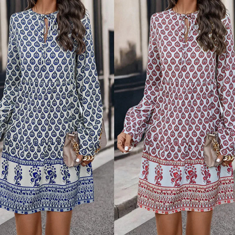 Fall Floral & Geometric Boho Dress for Women