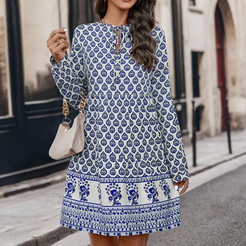 Fall Floral & Geometric Boho Dress for Women