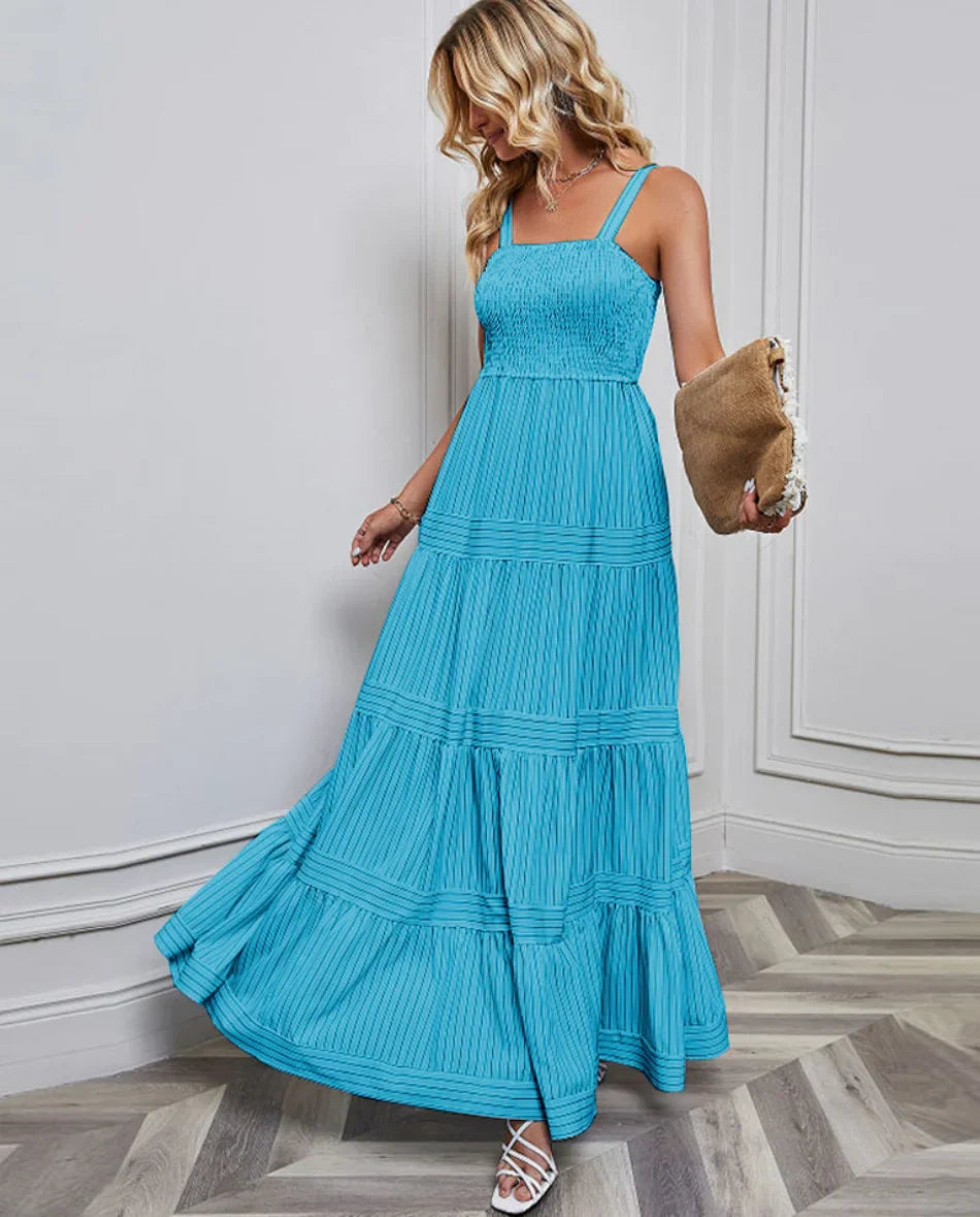 Casual Dresses- Festival Favorite Striped Maxi Dress for Summer Days- - Pekosa Women Fashion