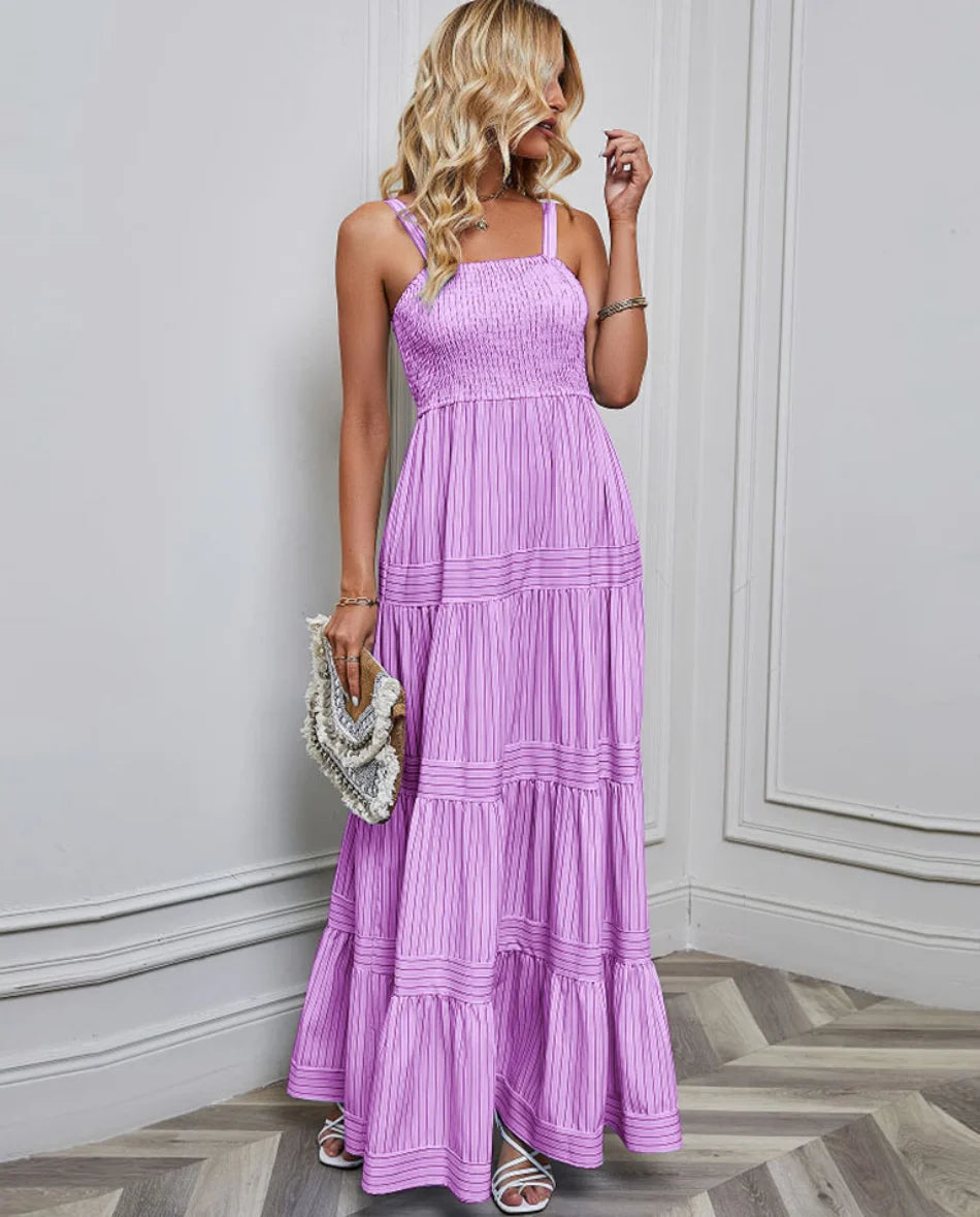 Casual Dresses- Festival Favorite Striped Maxi Dress for Summer Days- - Pekosa Women Fashion