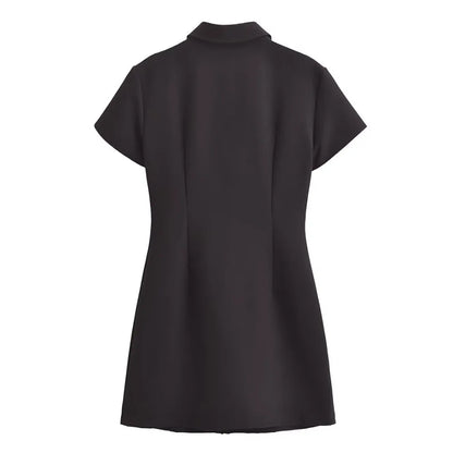 Casual Dresses - Loose-Fit Shirt Dress with Gold Buttons for Business Lunches