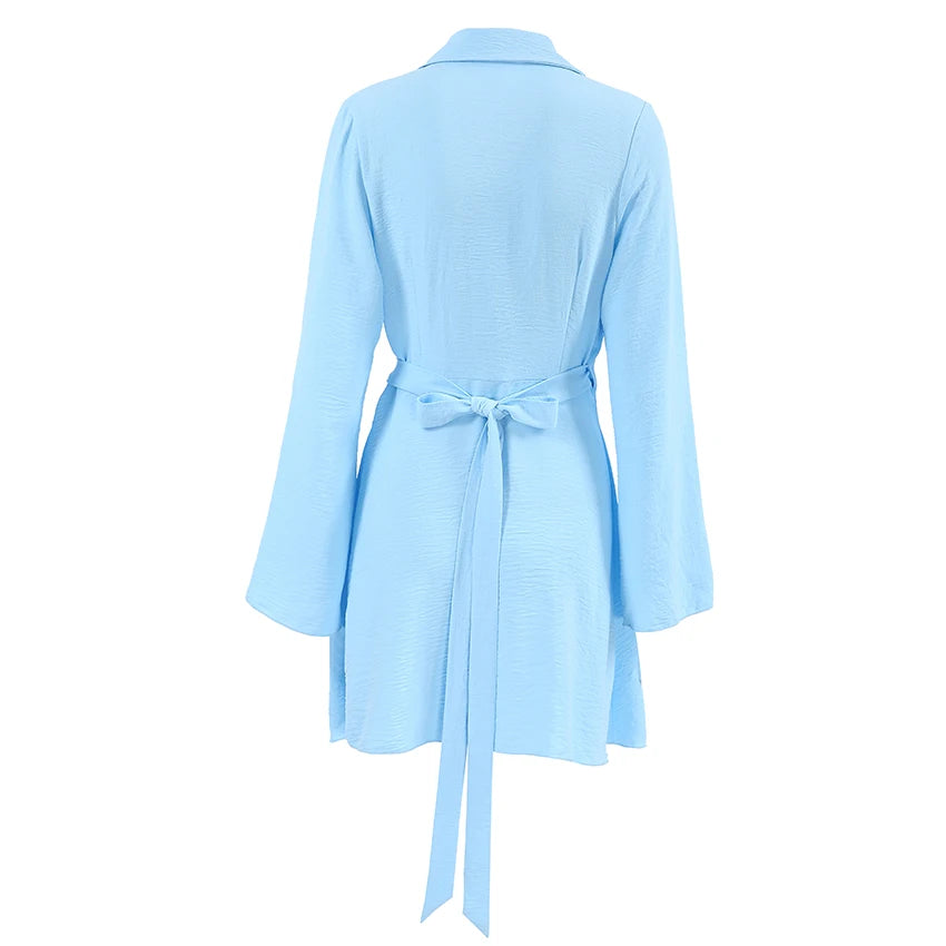 Casual Dresses - Notched Collar Textured Wrap Mini Dress