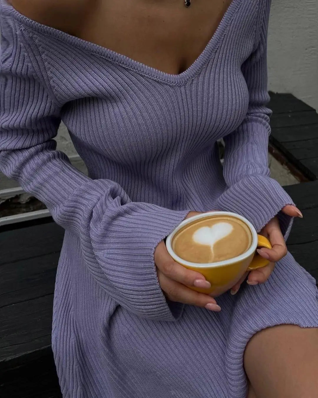 Casual Dresses- Off-Shoulder Ribbed Mini Sweater Dress