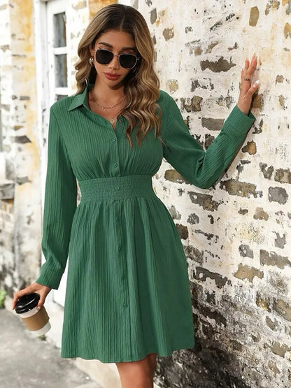 Casual Dresses- Pleated Shirt Dress for Coffee & Cocktails