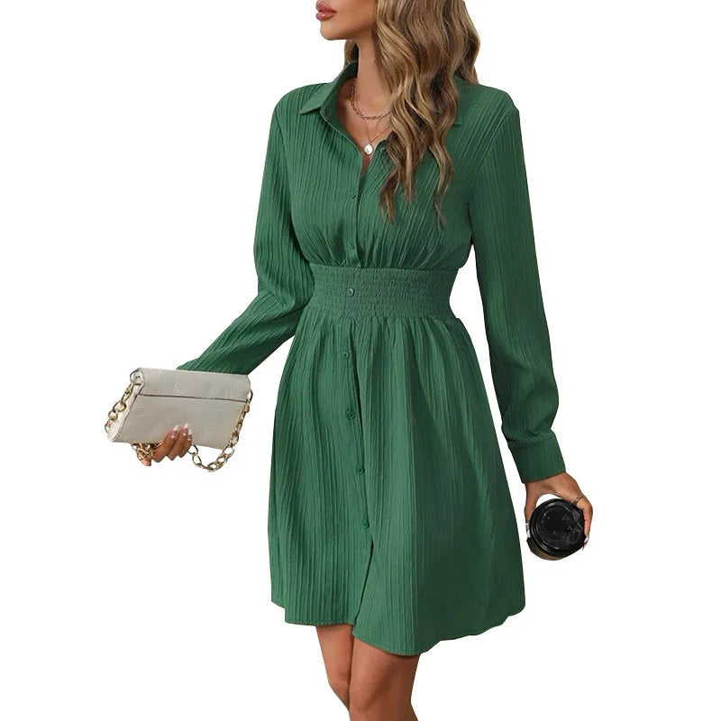 Casual Dresses- Pleated Shirt Dress for Coffee & Cocktails