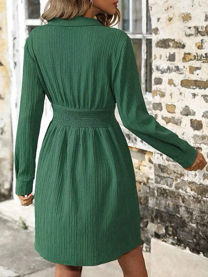 Casual Dresses- Pleated Shirt Dress for Coffee & Cocktails