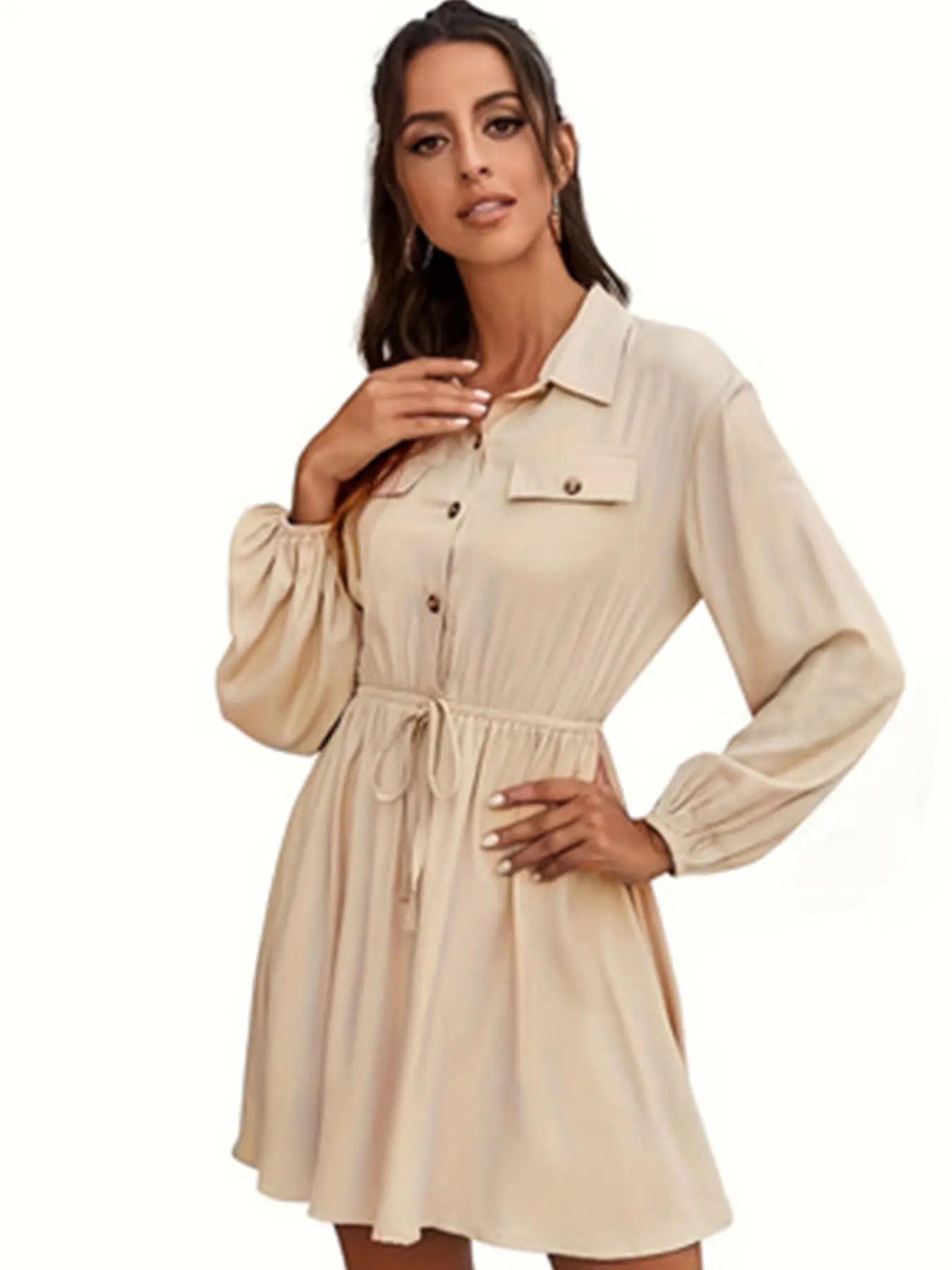 Casual Dresses- Plus Size Gathered Waist Shirt Dress