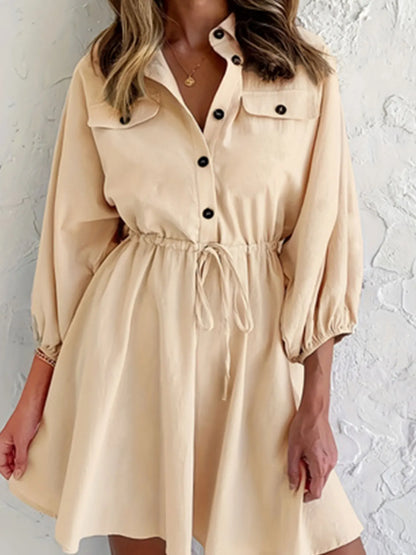 Casual Dresses- Plus Size Gathered Waist Shirt Dress