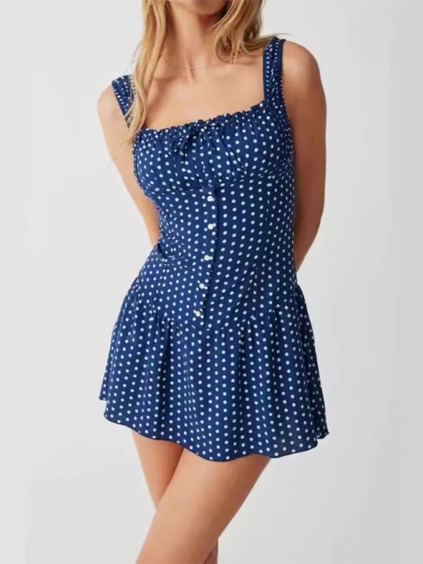 Casual Dresses - Polka Dot Drop-Waist Mini Dress