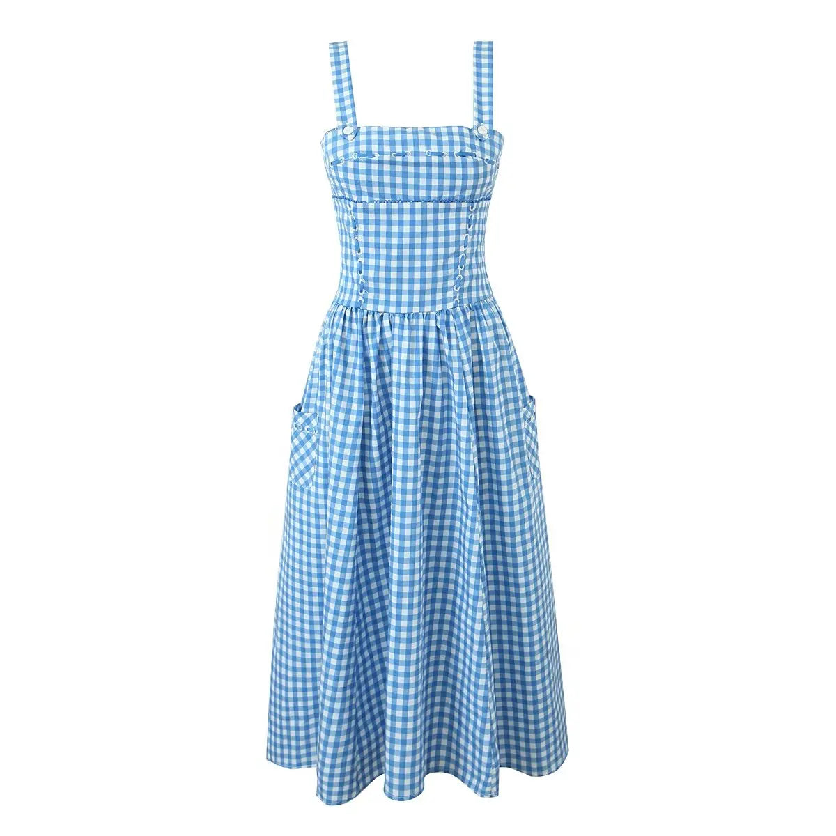 Casual Dresses - Retro-Chic Gingham Midi Dress