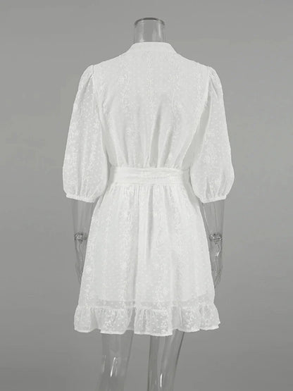 Casual Dresses- Romantic Embroidered A-line Dress with Flared Sleeves- - Pekosa Women Fashion