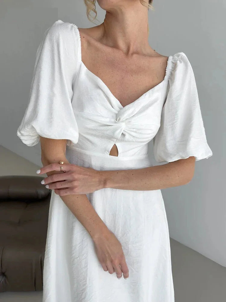 Casual Dresses - Romantic Off-Shoulder Midi Dress for Bridal Showers