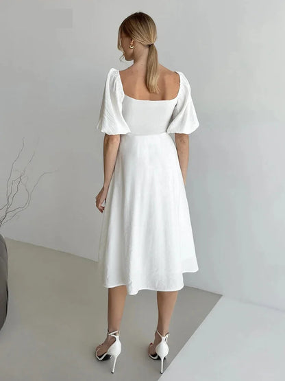 Casual Dresses - Romantic Off-Shoulder Midi Dress for Bridal Showers