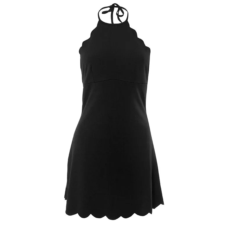 Casual Dresses- Scalloped Halter Dress for Summer Evenings- - Pekosa Women Fashion