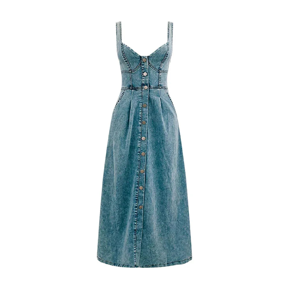 Casual Dresses- Summer Essentials Sweetheart Midi Dress in Denim- - Pekosa Women Fashion