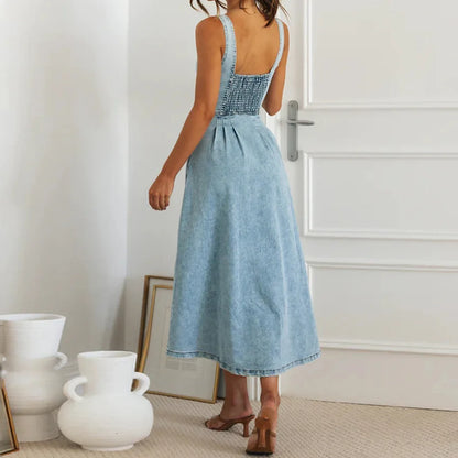 Casual Dresses- Summer Essentials Sweetheart Midi Dress in Denim- - Pekosa Women Fashion