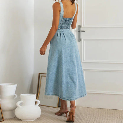 Casual Dresses- Summer Essentials Sweetheart Midi Dress in Denim- - Pekosa Women Fashion