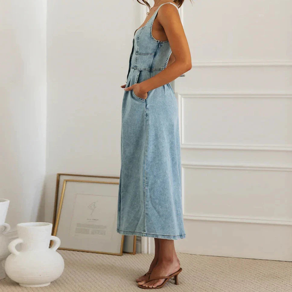 Casual Dresses- Summer Essentials Sweetheart Midi Dress in Denim- - Pekosa Women Fashion