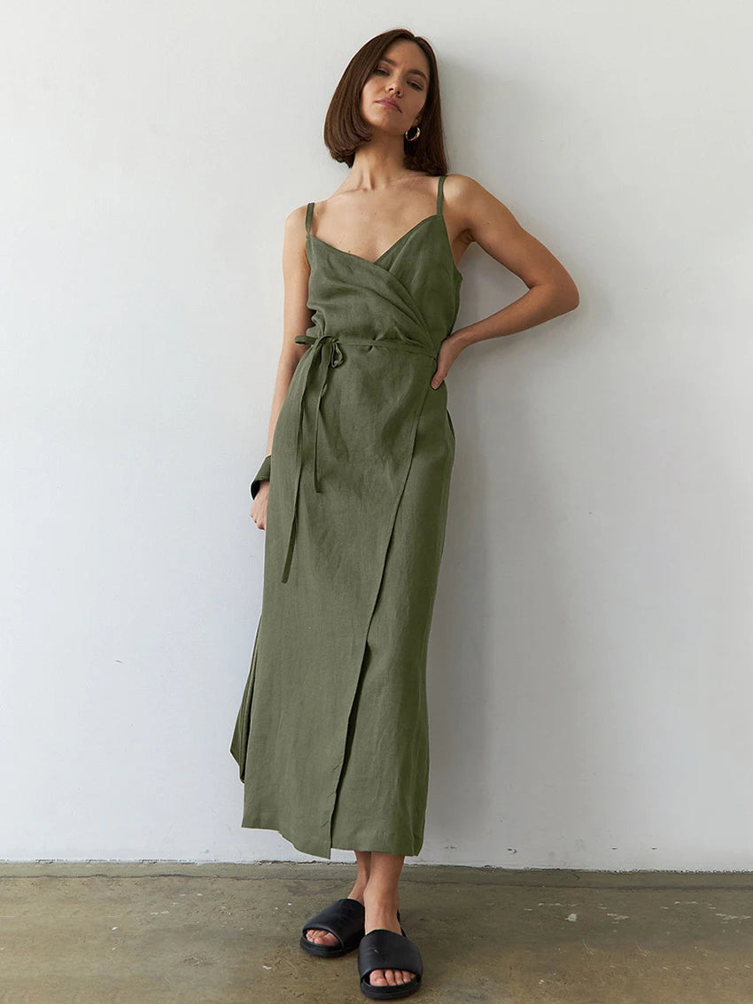 Casual Dresses - Summer's Casual Cotton Wrap Midi Dress for Women