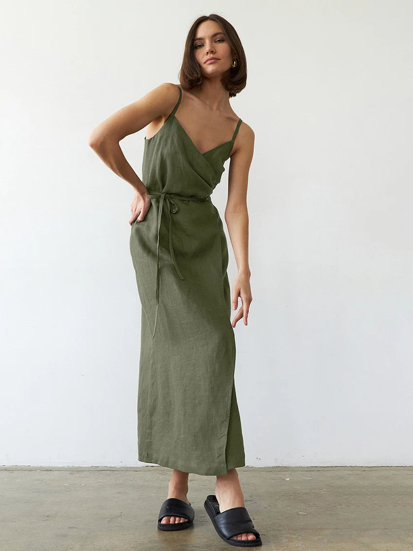 Casual Dresses - Summer's Casual Cotton Wrap Midi Dress for Women