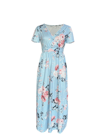 Casual Dresses- Trendy Surplice Floral Midi Dress for Casual Chic- - Pekosa Women Fashion