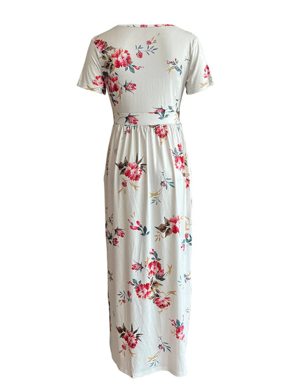 Casual Dresses- Trendy Surplice Floral Midi Dress for Casual Chic- - Pekosa Women Fashion