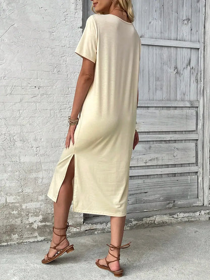 Casual Dresses- Tunic Style Midi Dress for Casual Outings & Summer Lounging- - Chuzko Women Clothing