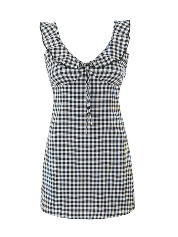 Casual Dresses- Women Checkmate Mini Dress- Black- Pekosa Women Fashion